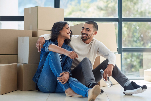 Couple with moving boxes