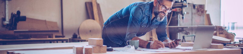 Man in wood working shop