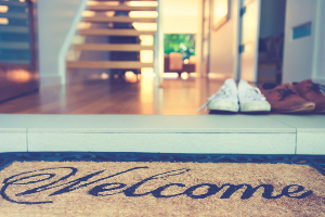 Welcome mat by front door