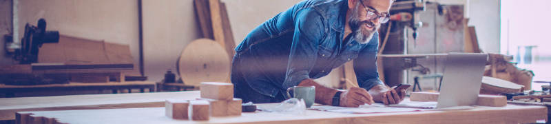 Man in wood working shop