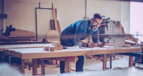 Man in wood working shop