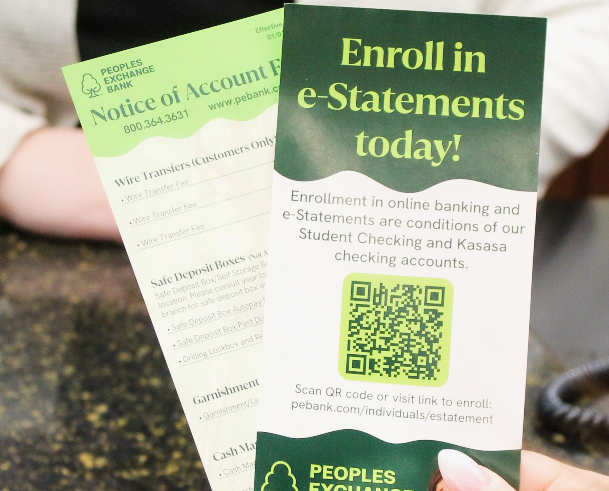 e-Statement and Notice of Account Fee brochures